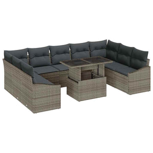 Graues Poly-Rattan Sofa Set mit Kissen, 10-teilig