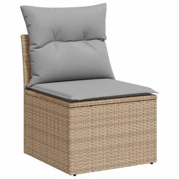 Poly Rattan Sofa Set Beige/Hellgrau mit Kissen