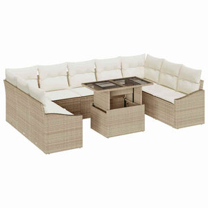 vidaXL Ensemble de canapés avec coussins 10 pcs Beige et Crème Poly-rotin