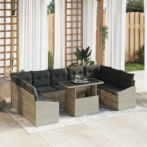vidaXL Salon de jardin avec coussins 10 pcs Gris clair Résine tressée