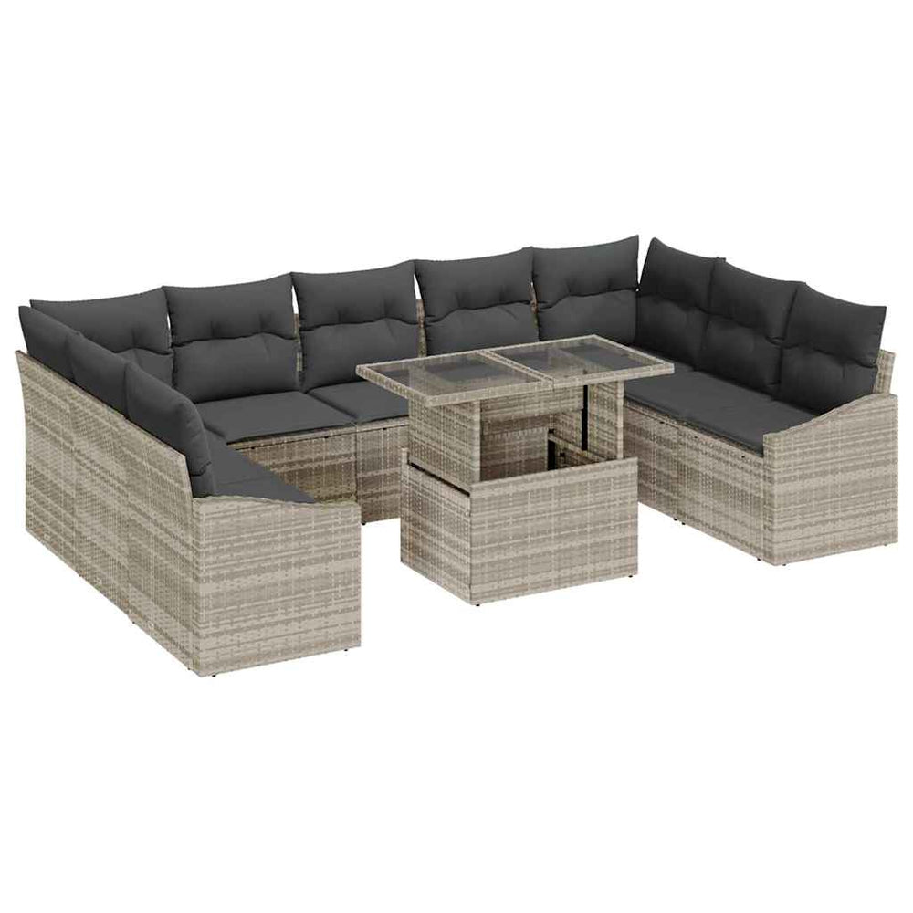 vidaXL Salon de jardin avec coussins 10 pcs Gris clair Résine tressée