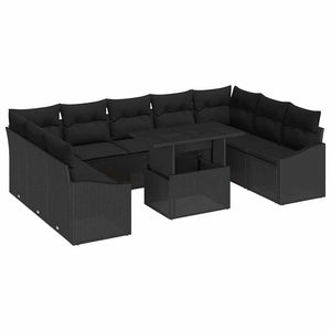 Schwarzes Poly-Rattan Sofa Set mit Kissen - 10-teilig