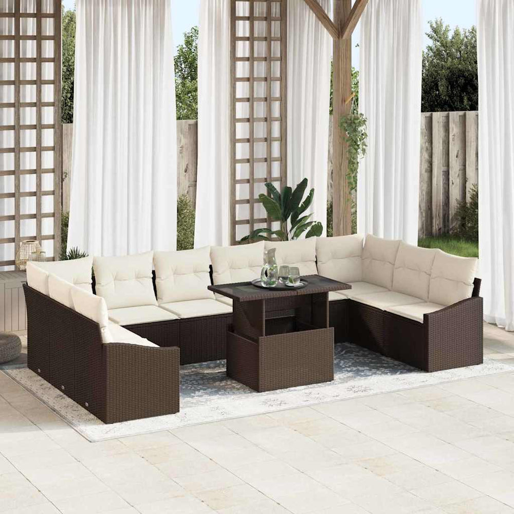 Poly Rattan Sofa Set Braun Creme 11-teilig