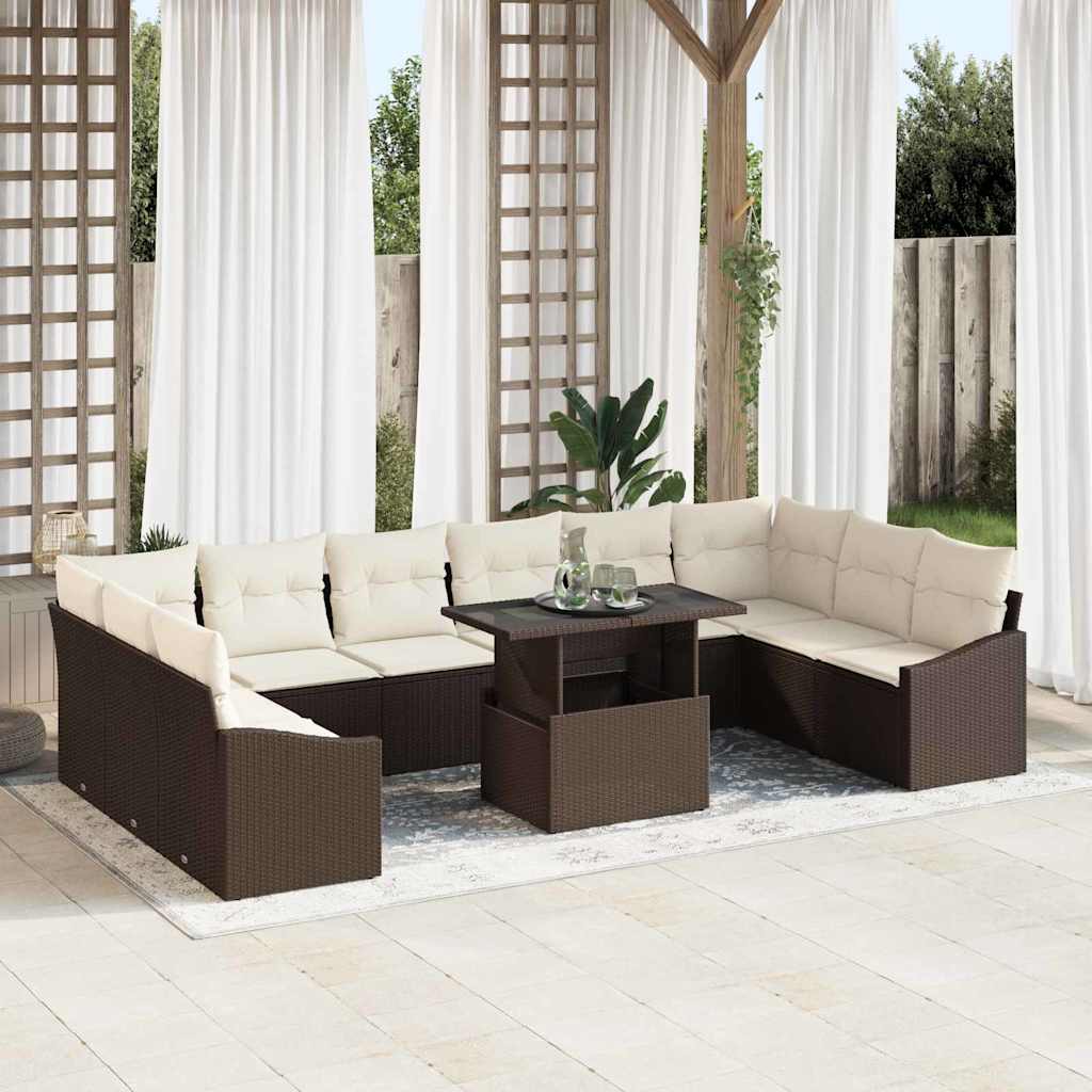Poly Rattan Sofa Set Braun Creme 11-teilig