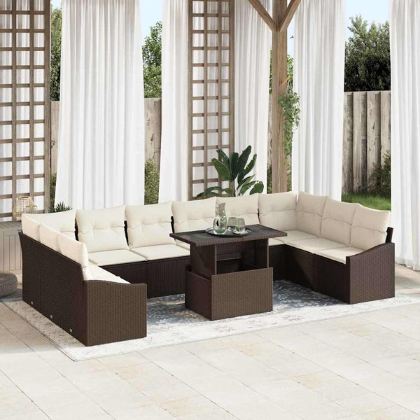 Poly Rattan Sofa Set Braun Creme 11-teilig