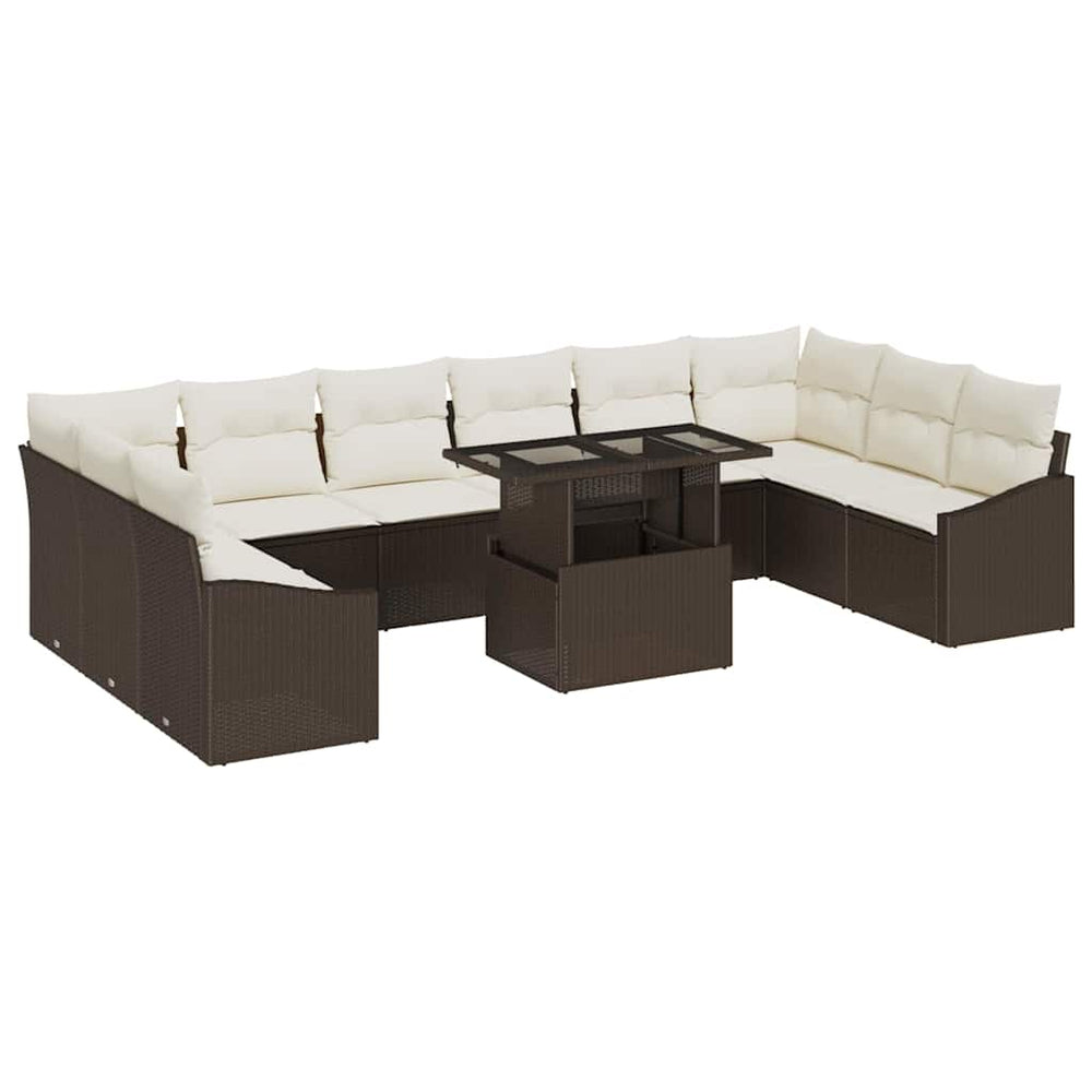 Poly Rattan Sofa Set Braun Creme 11-teilig