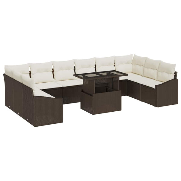 Poly Rattan Sofa Set Braun Creme 11-teilig