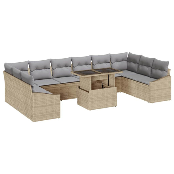 Poly-Rattan Sofa Set Beige/Hellgrau mit Kissen