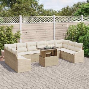Poly Rattan Sofa Set Beige/Creme mit Kissen, 11-teilig