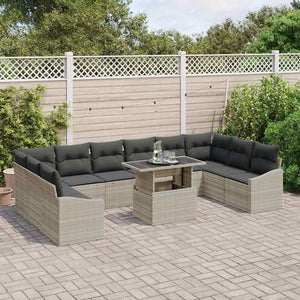 vidaXL Ensemble de canapés avec coussins 11 pcs Gris clair Résine tressée