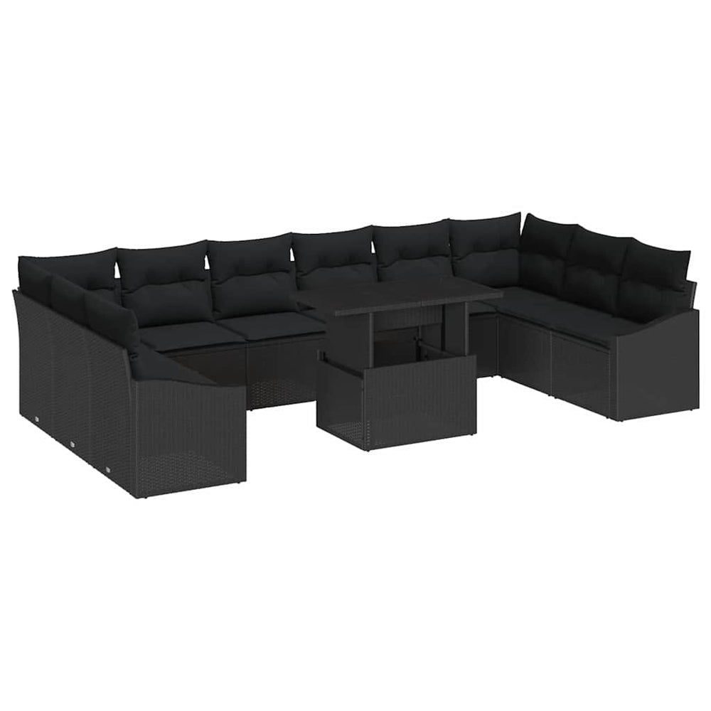 vidaXL Salon de jardin avec coussins 11 pcs Noir Résine tressée