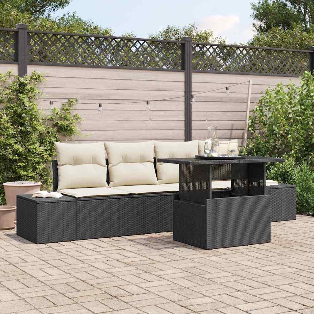 vidaXL Salon de jardin avec coussins 5 pcs noir et crème résine tressée