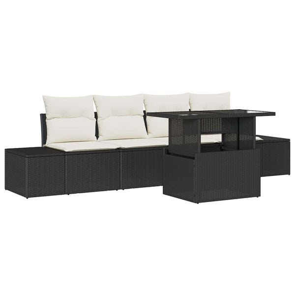 vidaXL Salon de jardin avec coussins 5 pcs noir et crème résine tressée