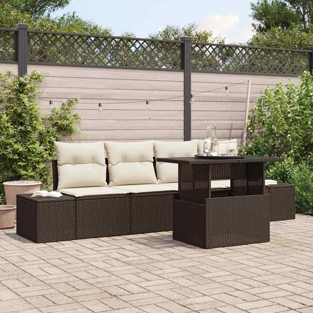 vidaXL Sofa Set with Cushions 5 pcs Brown and Cream Poly Rattan