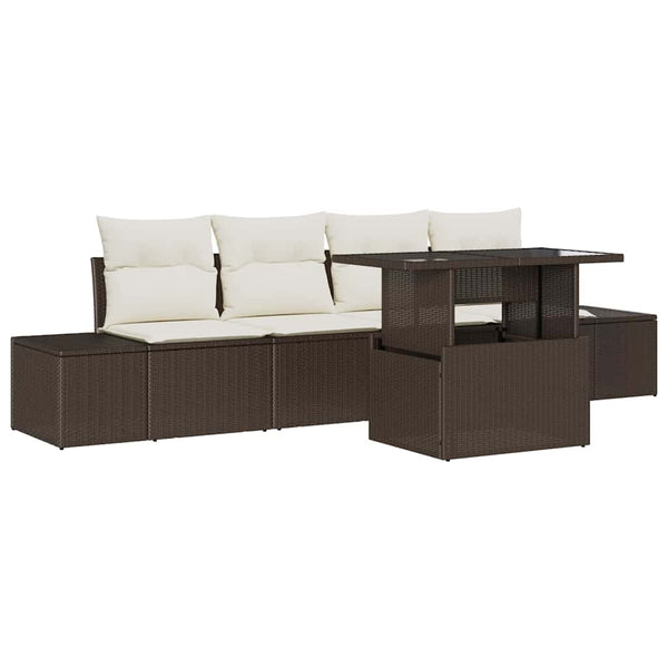 vidaXL Ensemble de canapés avec coussins 5 pcs Marron et Crème Résine Tressée