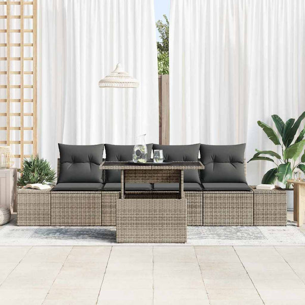 Graues Poly-Rattan Sofa Set mit Kissen, 5-teilig