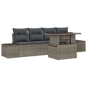 Graues Poly-Rattan Sofa Set mit Kissen, 5-teilig