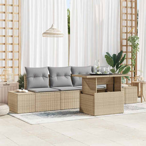 Poly Rattan Sofa Set Beige & Hellgrau 5-teilig