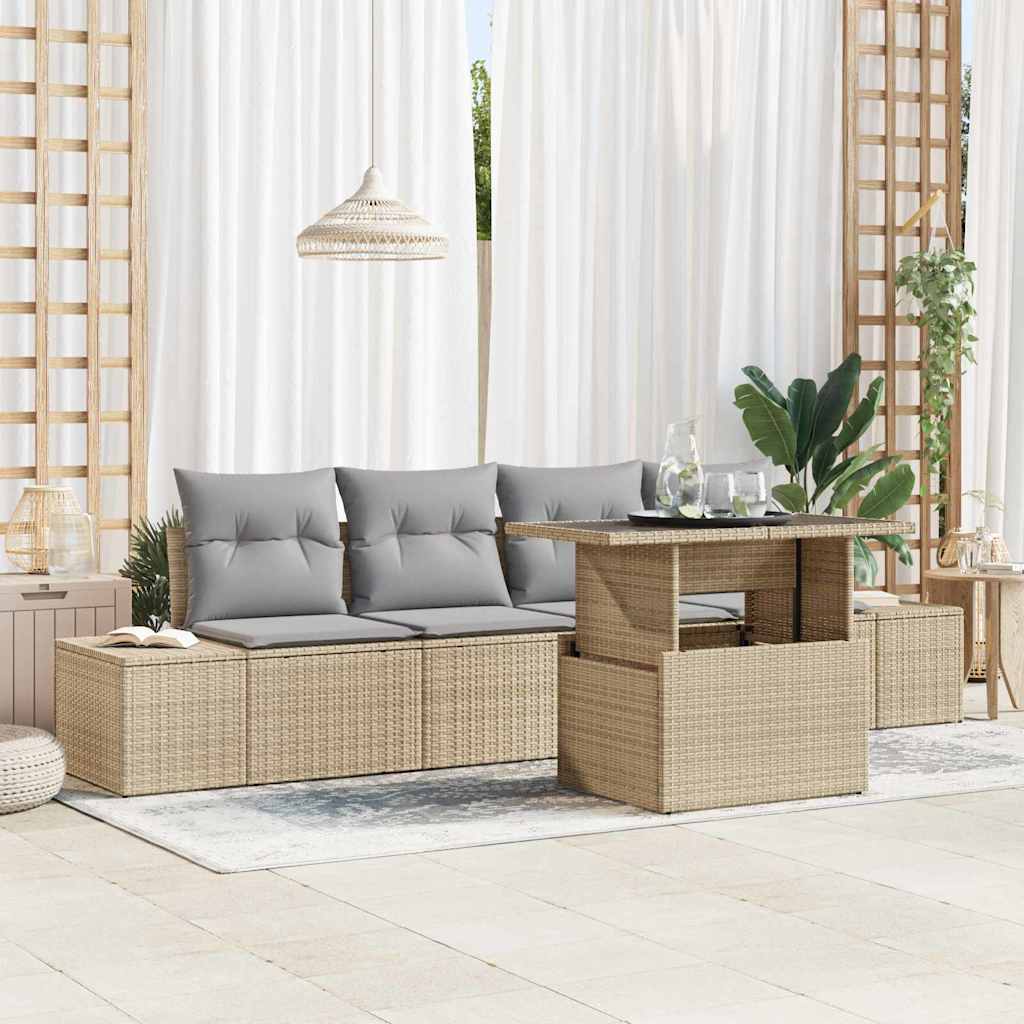 Poly Rattan Sofa Set Beige & Hellgrau 5-teilig
