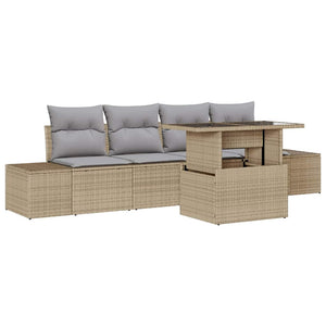 Poly Rattan Sofa Set Beige & Hellgrau 5-teilig