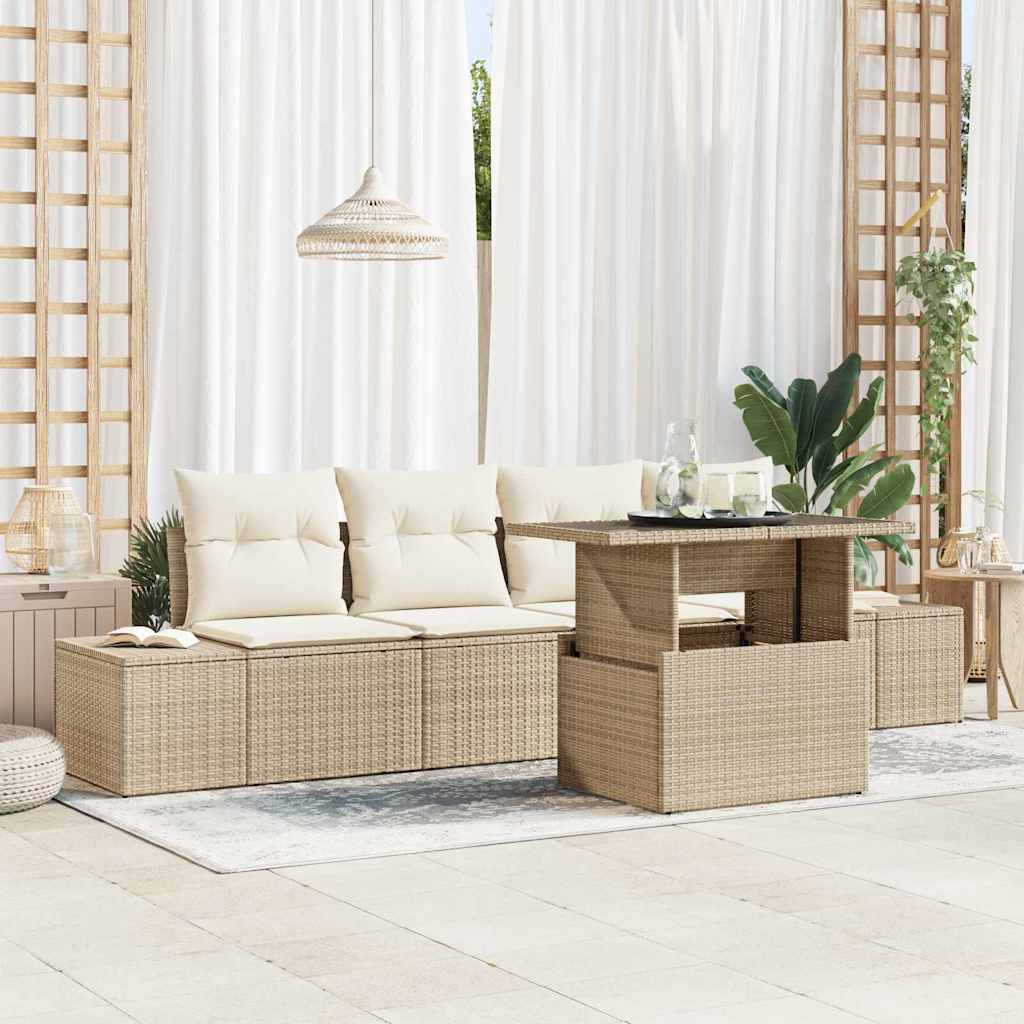 vidaXL Salon de jardin avec coussins 5 pcs Beige et crème résine tressée
