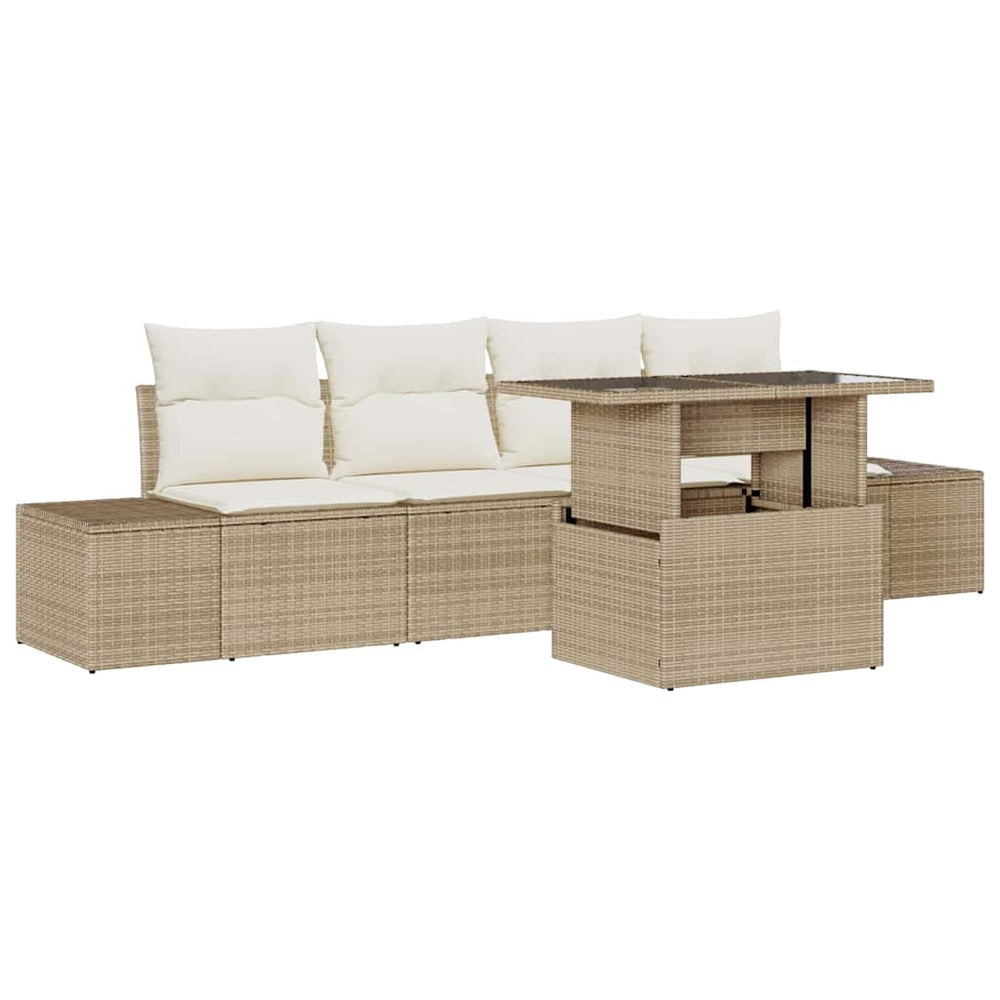 vidaXL Sofa Set with Cushions 5 pcs Beige and Cream Poly Rattan