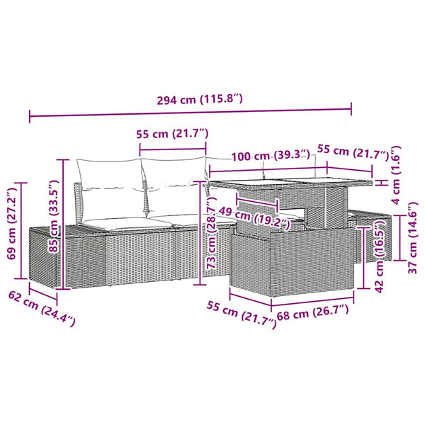 vidaXL Salon de jardin avec coussins 5 pcs Beige et crème résine tressée