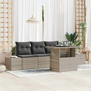 vidaXL Salon de jardin avec coussins 5 pcs Gris clair Résine tressée