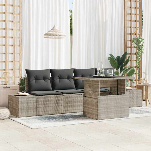 vidaXL Salon de jardin avec coussins 5 pcs Gris clair Résine tressée