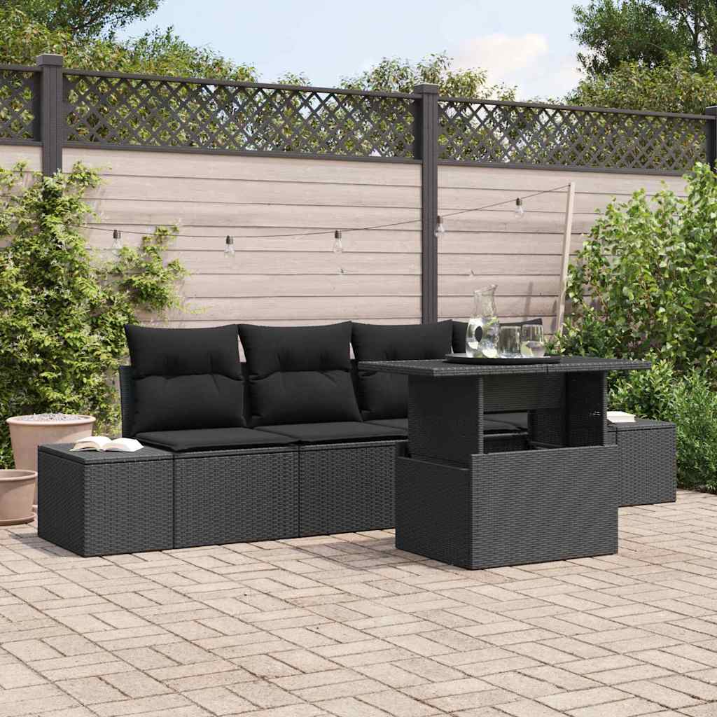 Poly Rattan Sofa Set Schwarz mit Kissen
