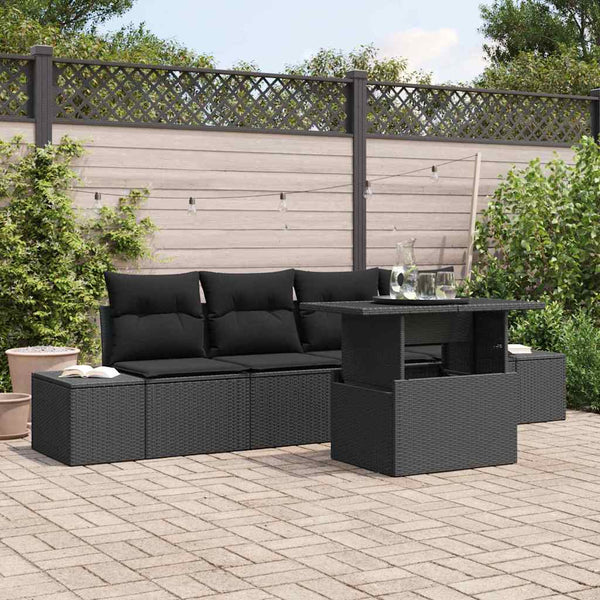 Poly Rattan Sofa Set Schwarz mit Kissen