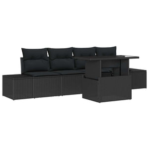 Poly Rattan Sofa Set Schwarz mit Kissen