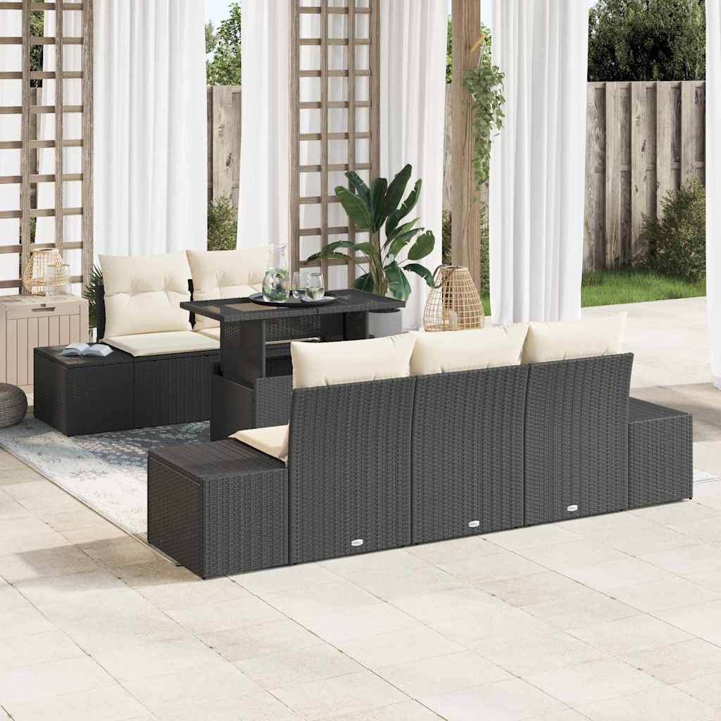 vidaXL Salon de jardin avec coussins 6 pcs Noir et crème Résine tressée
