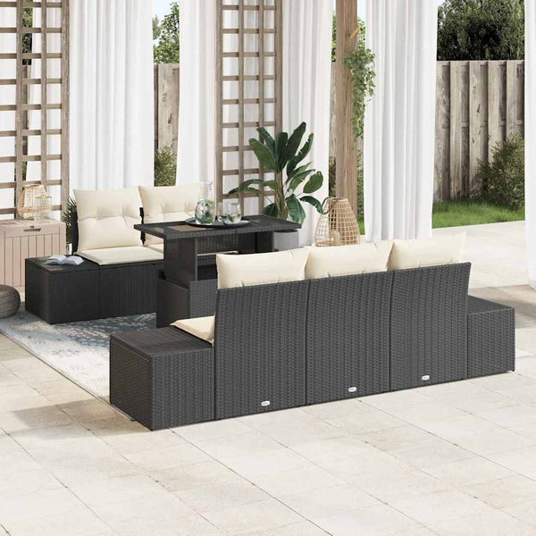 vidaXL Salon de jardin avec coussins 6 pcs Noir et crème Résine tressée