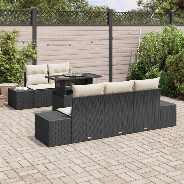 vidaXL Salon de jardin avec coussins 6 pcs Noir et crème Résine tressée