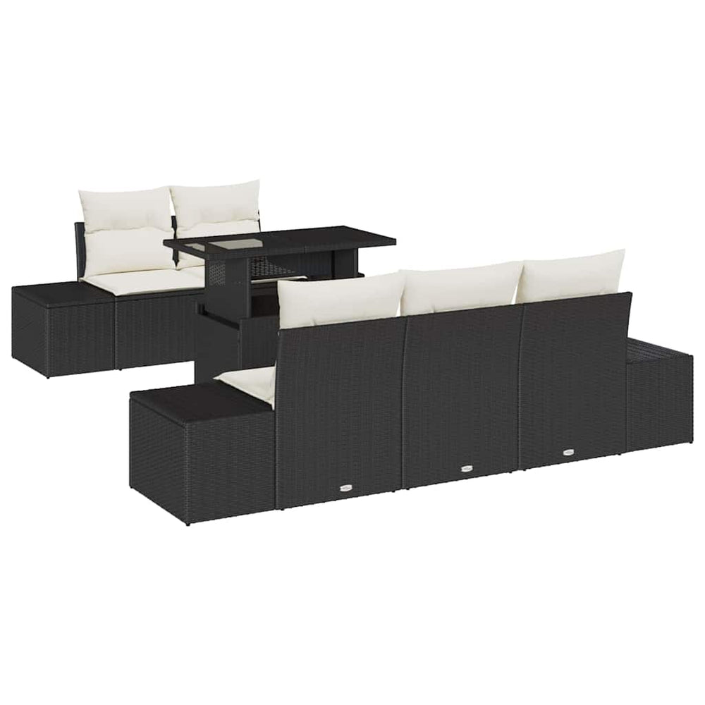 vidaXL 6-Piece Black and Cream Poly Rattan Sofa Set with Cushions