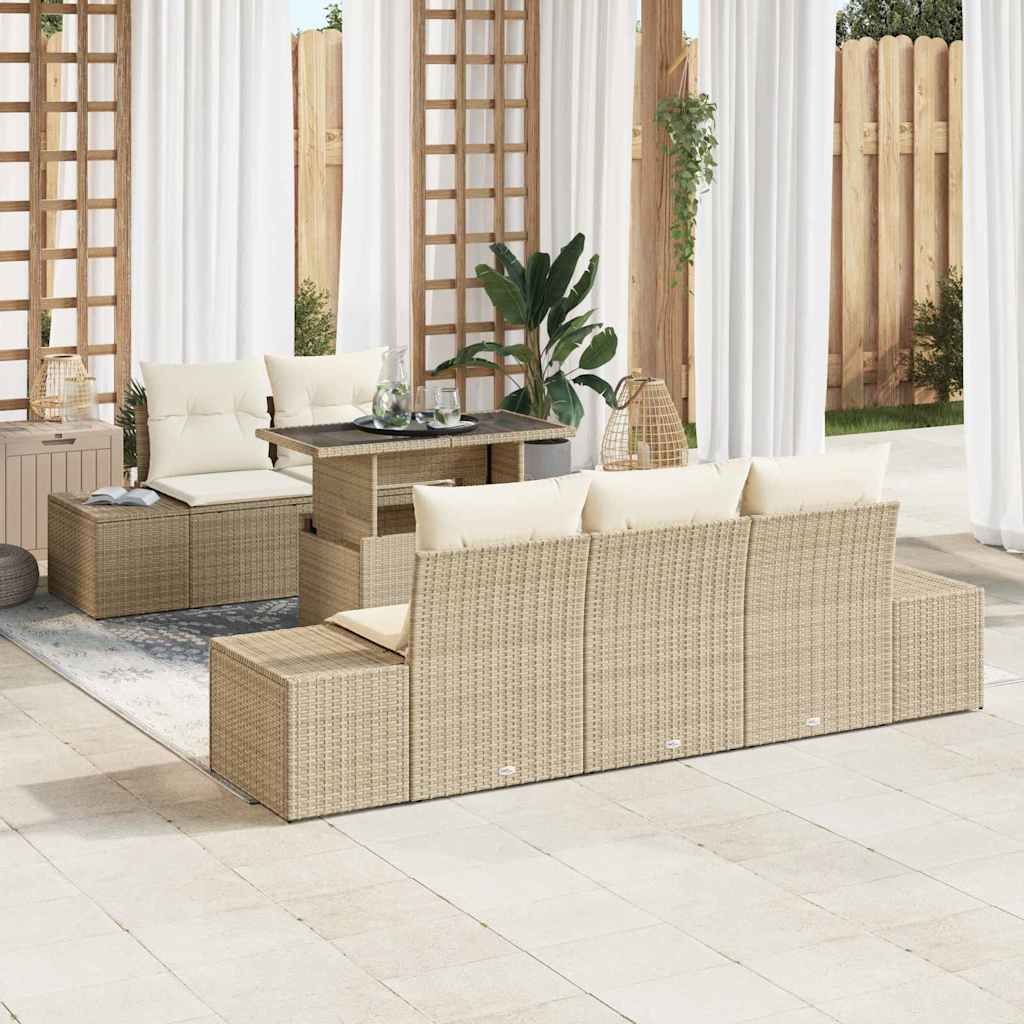 vidaXL Ensemble de canapés avec coussins 6 pcs Beige et crème Résine tressée