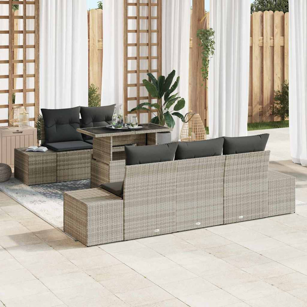 vidaXL 6-Piece Light Grey Poly Rattan Sofa Set with Cushions