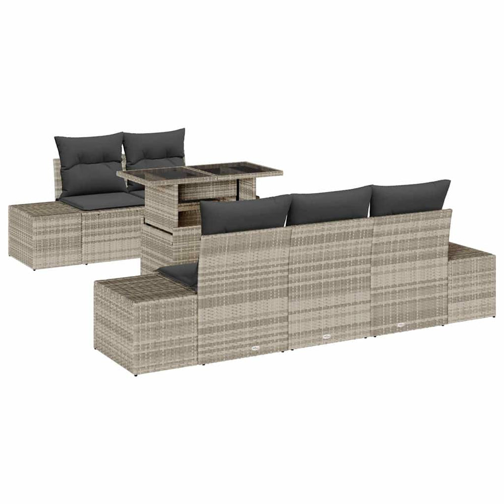 vidaXL 6-Piece Light Grey Poly Rattan Sofa Set with Cushions