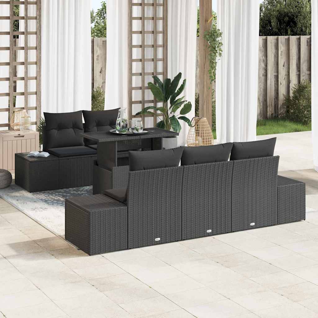 vidaXL Ensemble de canapés 6 pcs avec coussins en résine tressée Noir