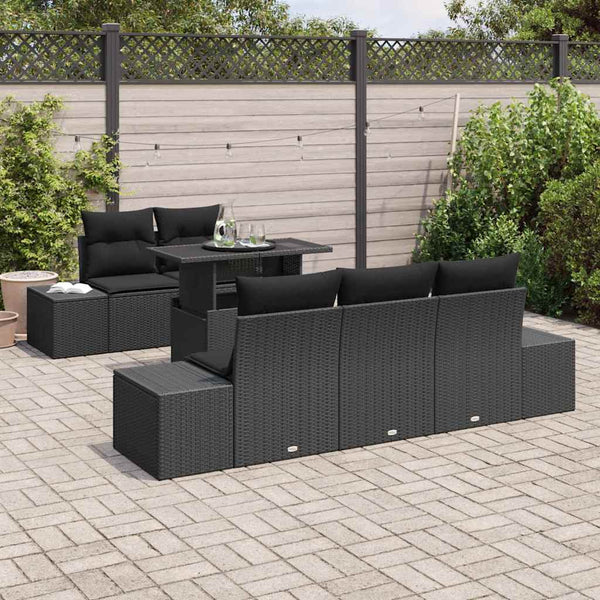 vidaXL Ensemble de canapés 6 pcs avec coussins en résine tressée Noir