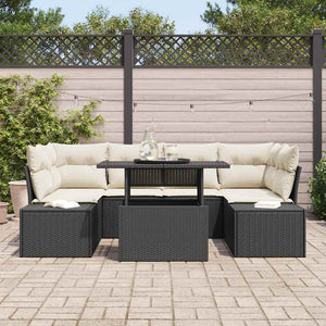 vidaXL Salon de jardin avec coussins 7 pcs Noir et crème Résine tressée