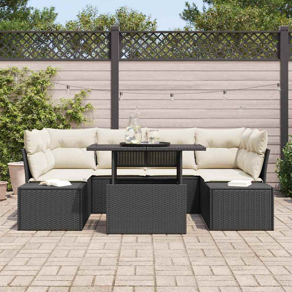 vidaXL Salon de jardin avec coussins 7 pcs Noir et crème Résine tressée