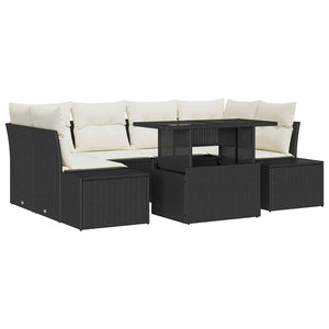 vidaXL Salon de jardin avec coussins 7 pcs Noir et crème Résine tressée