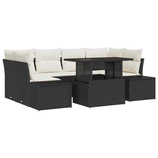 vidaXL Salon de jardin avec coussins 7 pcs Noir et crème Résine tressée