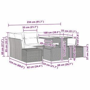 vidaXL Salon de jardin avec coussins 7 pcs Noir et crème Résine tressée