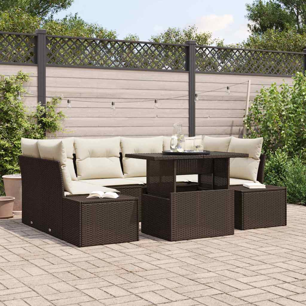 vidaXL Salon de jardin avec coussins 7 pcs Résine tressée Marron et Crème