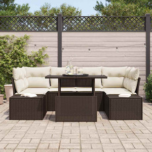 vidaXL Salon de jardin avec coussins 7 pcs Résine tressée Marron et Crème