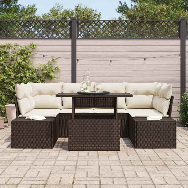 vidaXL Salon de jardin avec coussins 7 pcs Résine tressée Marron et Crème