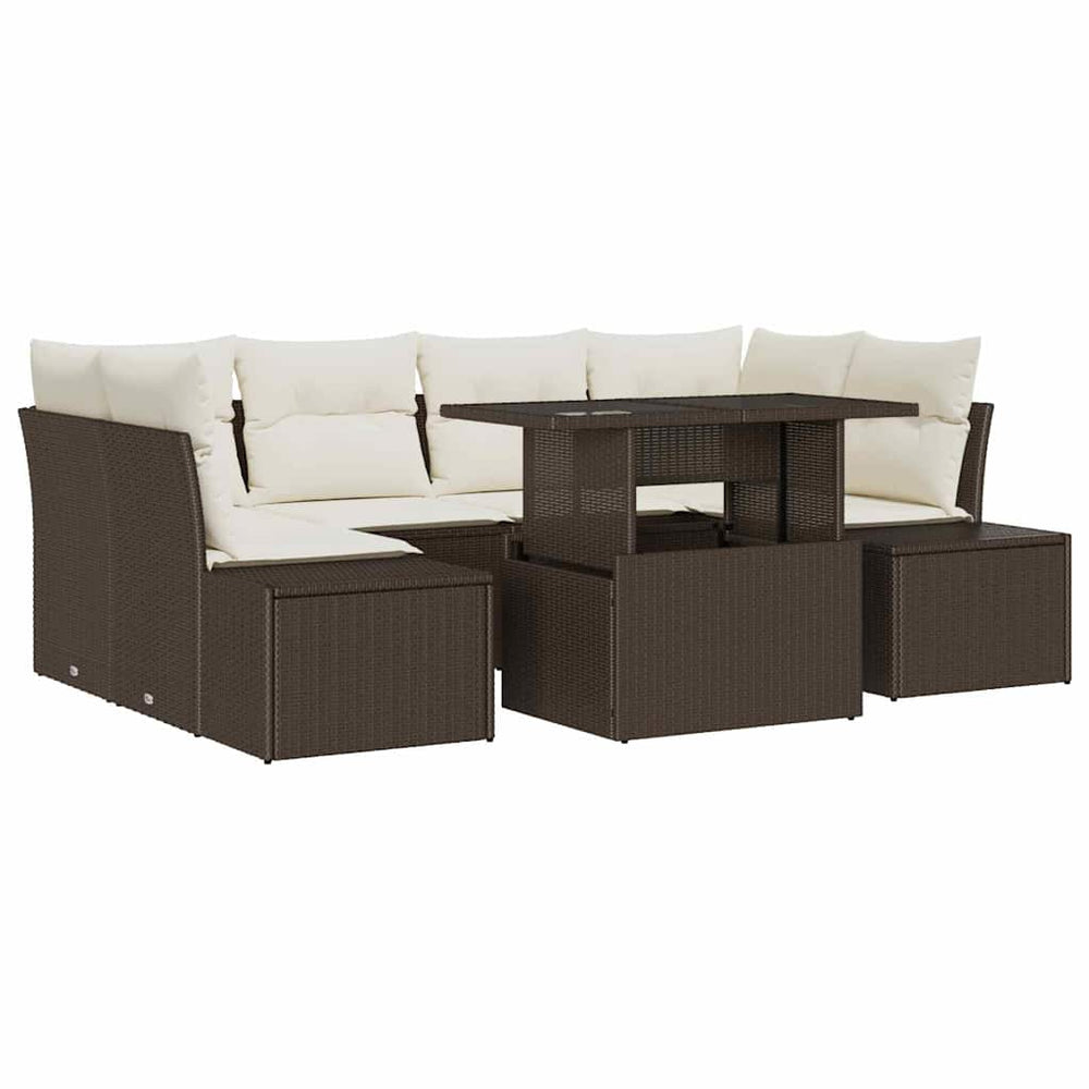 Poly Rattan Sofa Set Braun/Creme 7-teilig
